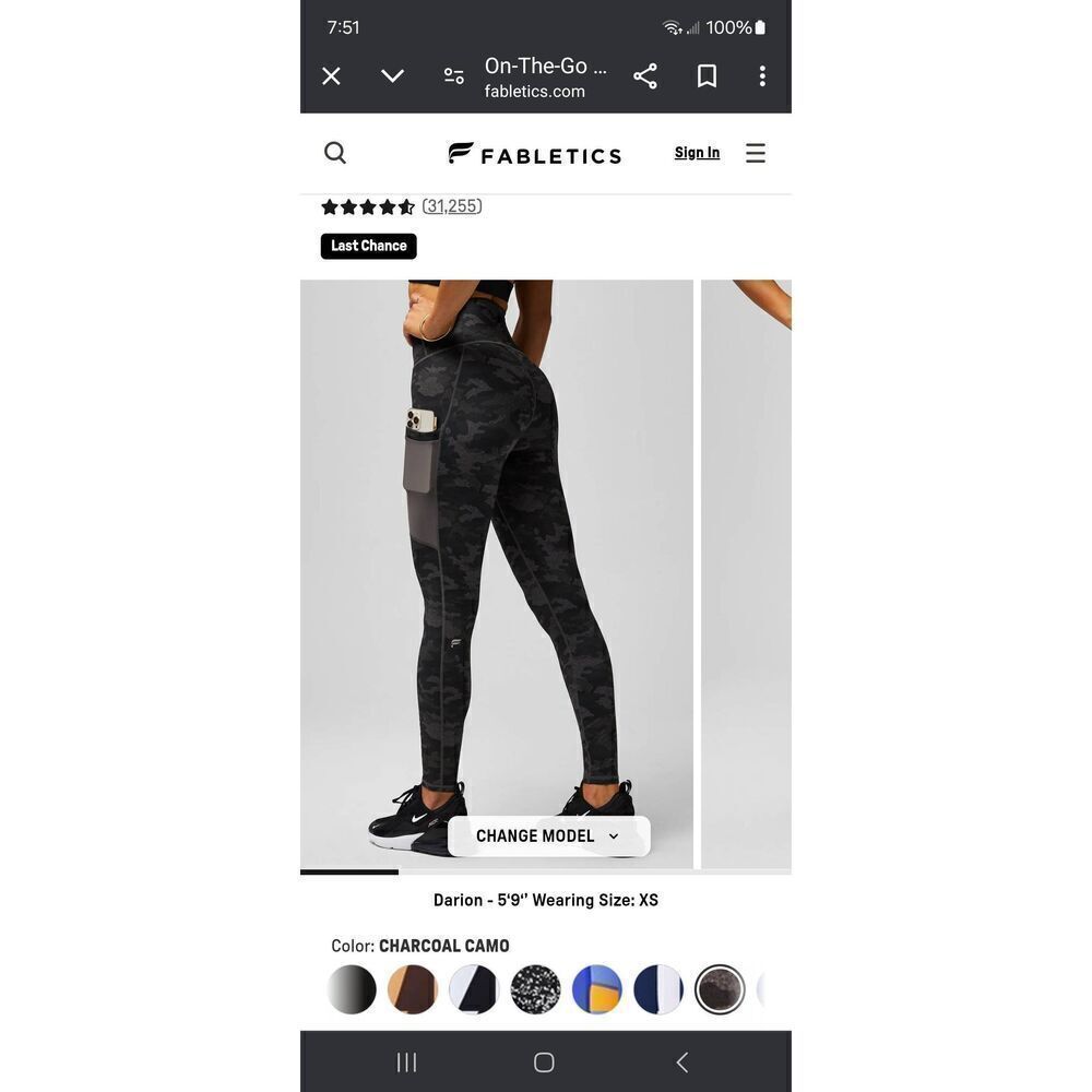New Small Fabletics Charcoal Camo On The Go High Waist PowerHold Legging…